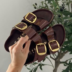 Birkenstock Arizona Big Buckle Natural Leather Patent Brown